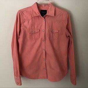Corduroy coral-pink long sleeve button down shirt